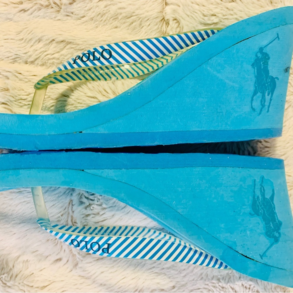 Ralph Lauren Turquoise Wedge Flip Flops with Striped Straps